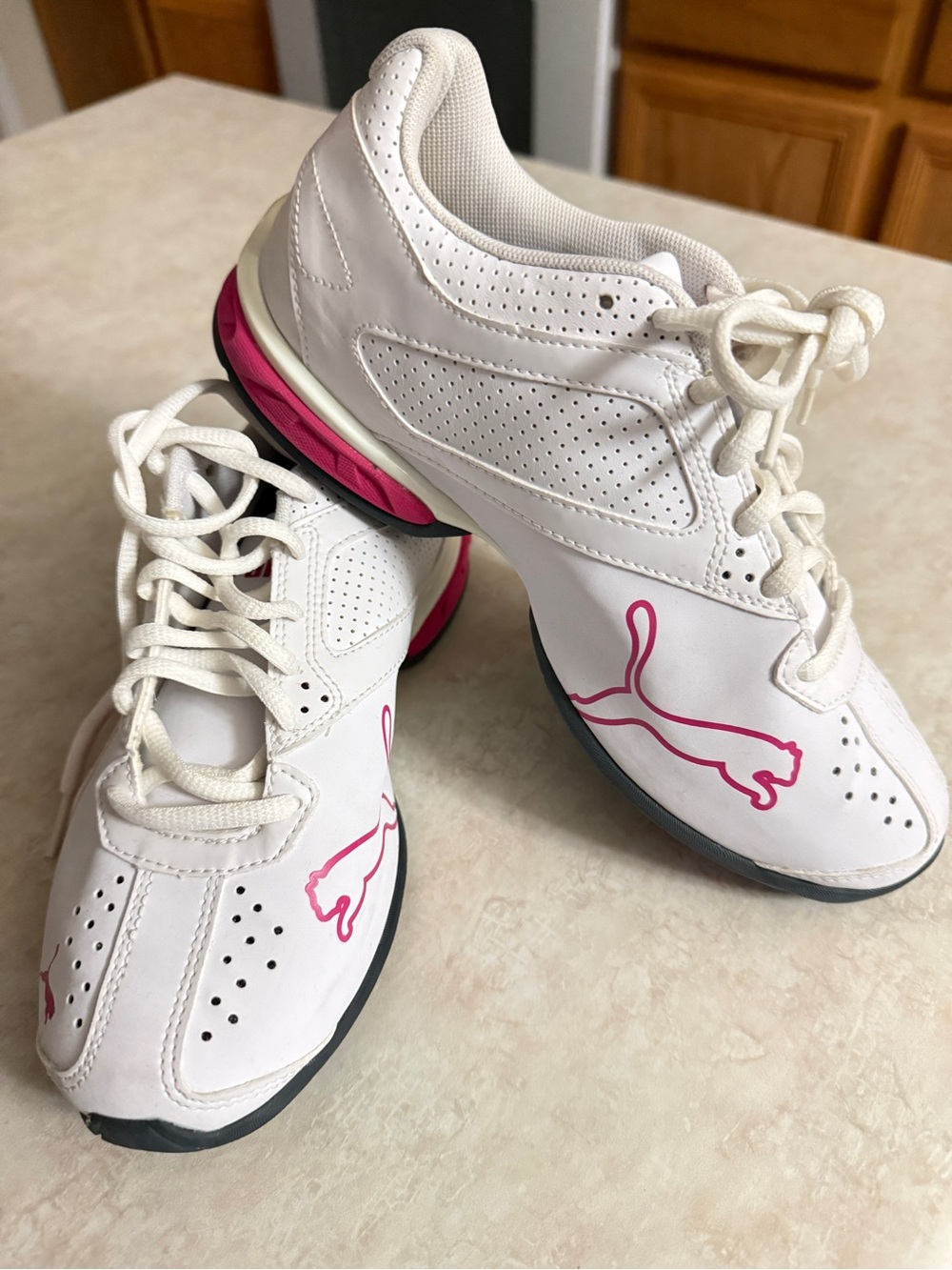 Puma White Athletic Sneakers with Pink Logo Accents